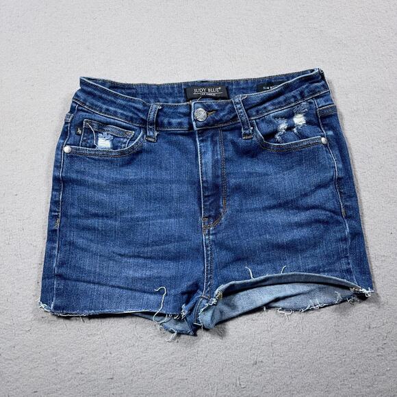 Judy‎ Blue Cut Off Denim Shorts Women 27/4 The High Rise Stretch 1" Inseam - Picture 1 of 11